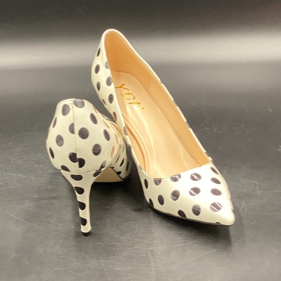 White Polka Dot Chic Pointed Toe Stilettos Heel Pumps Shoes - Picture 6 of 10